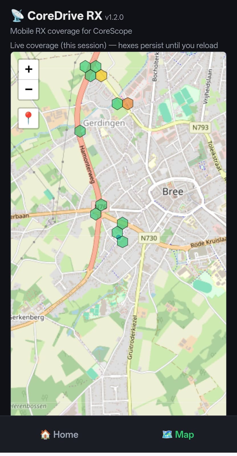De live dekkingskaart in CoreDrive RX